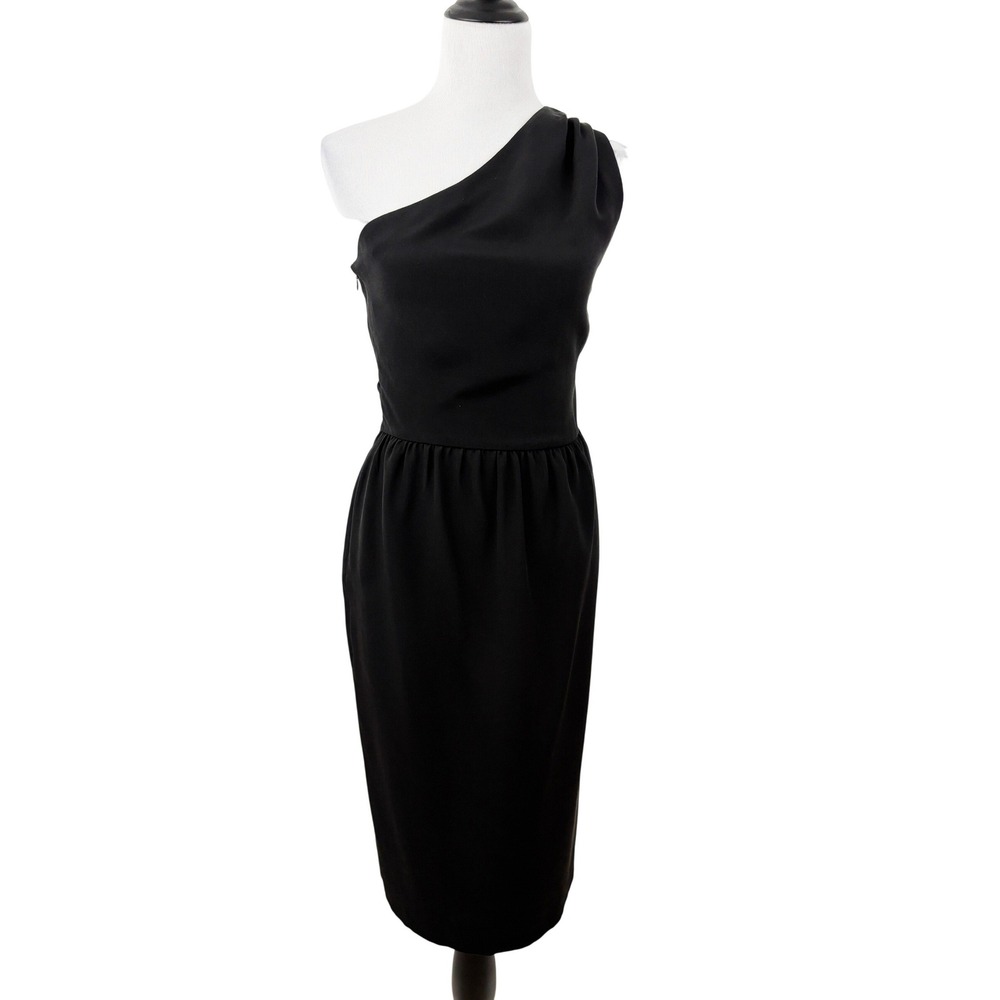DSQUARED2 Black One Shoulder Draped Midi Dress Size 44 US 8 Silk Cocktail Party